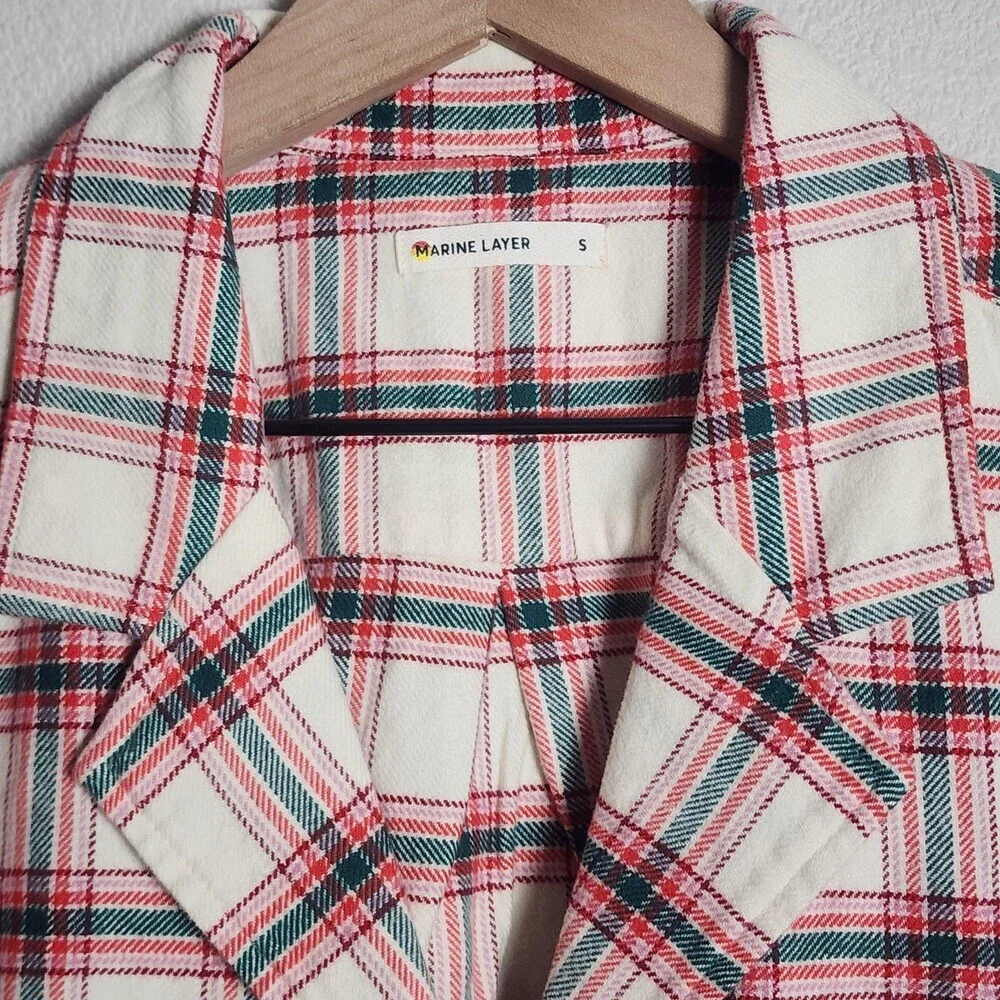 Marine Layer Pajama Top Womens Small White Plaid Flannel Button Up Holiday PJ